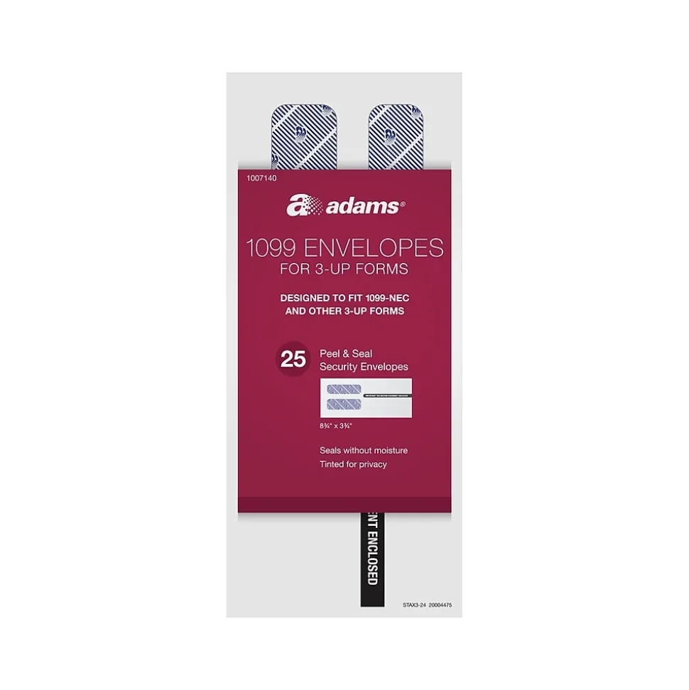 2024 Self-Seal Security-Tinted Double-Window 1099 Tax Envelope, 8.75" x 3.75", White, 25/Pack (STAX3-24) | Adams Best