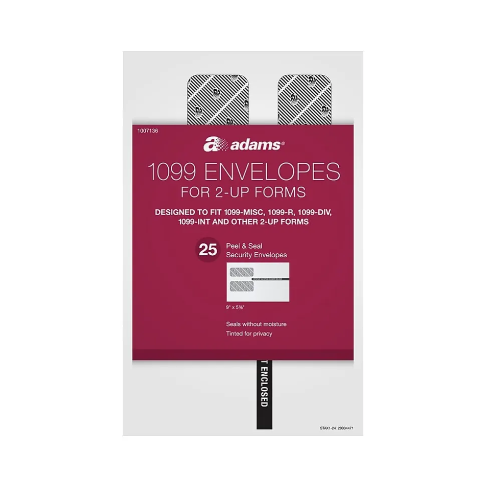 2024 Self-Seal Security-Tinted Double-Window 1099 Tax Envelope, 9" x 5-5/8", White, 25/Pack (STAX1-24) | Adams Sale