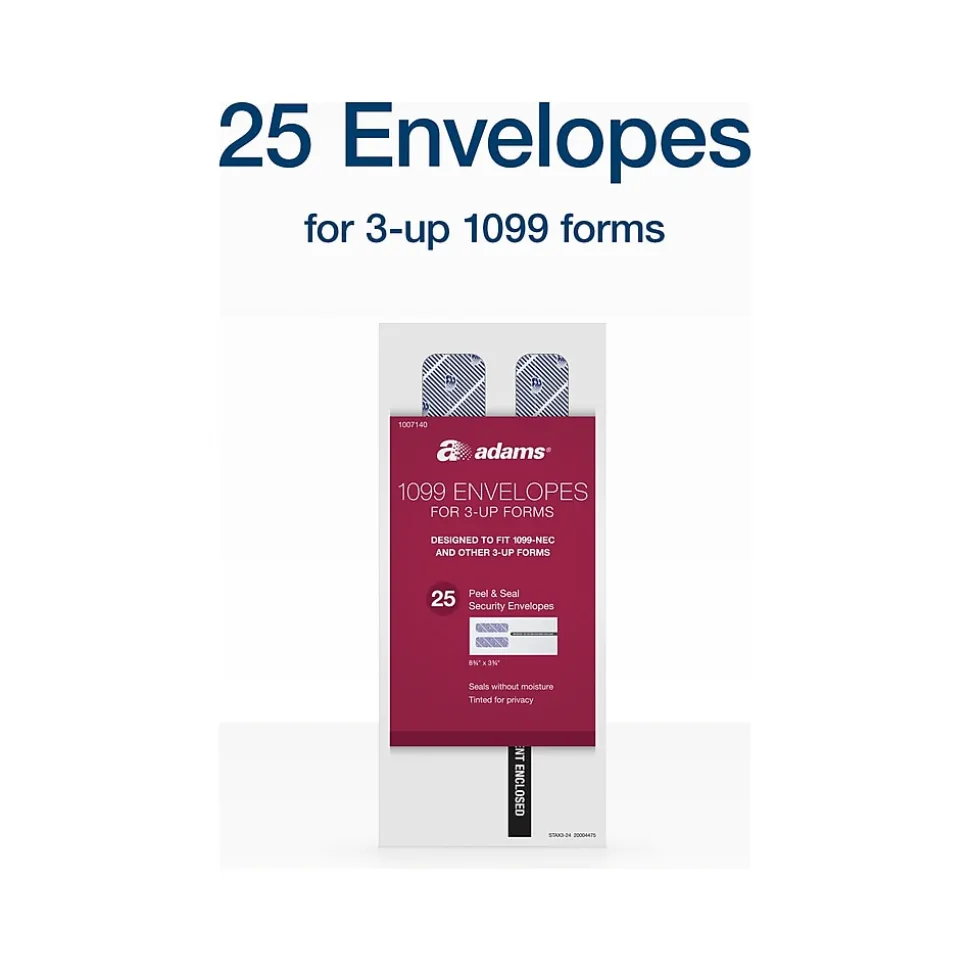 2024 Self-Seal Security-Tinted Double-Window 1099 Tax Envelope, 8.75" x 3.75", White, 25/Pack (STAX3-24) | Adams Best
