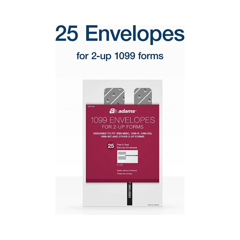 2024 Self-Seal Security-Tinted Double-Window 1099 Tax Envelope, 9" x 5-5/8", White, 25/Pack (STAX1-24) | Adams Sale