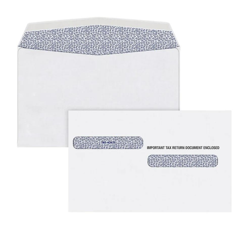 Gummed Double Window Envelope for Tax Form, 5 5/8" x 9", White, 100/Pack (DW4ALT100) | Adams Cheap