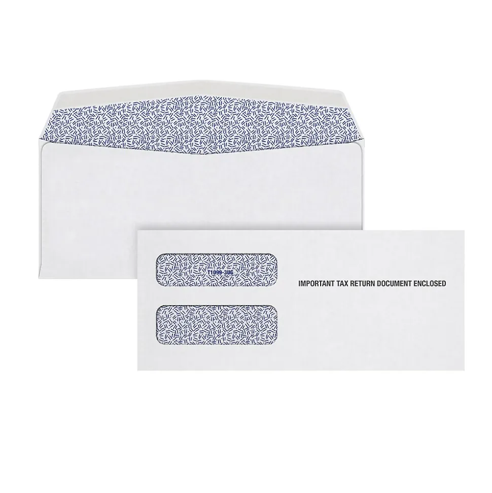 Security Tinted Double Window 1099 Tax Form Envelope, White, 100/Pack (S1099-3E) | Adams Fashion