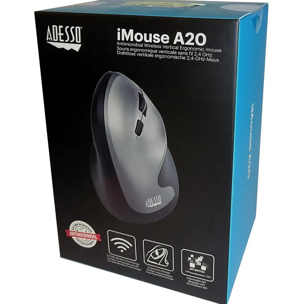 iMouse A20 Wireless Ergonomic Vertical Optical Mouse, Black | Adesso Store