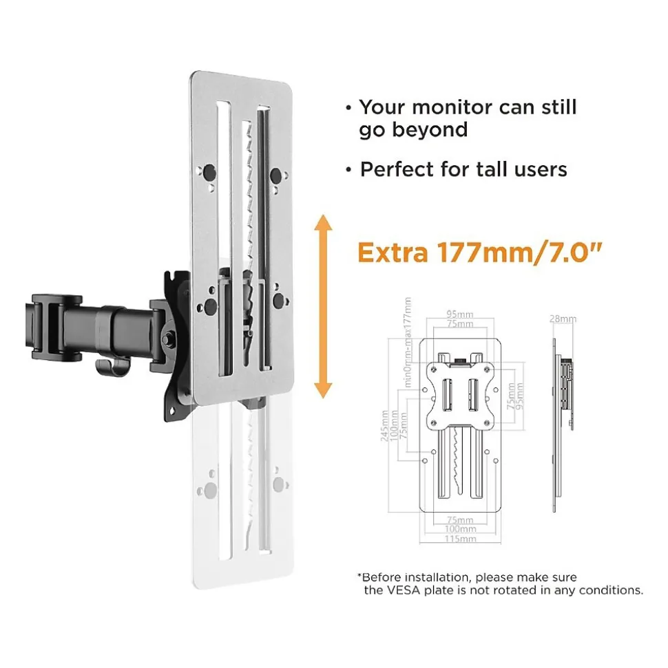Steel VESA Offset Adapter, Up to 27" Monitor, Metallic Grey (AMRV120) | Amer Shop