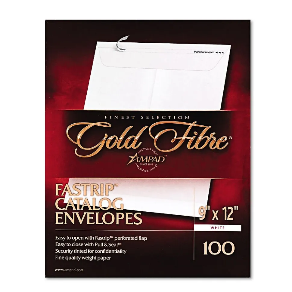 Gold Fibre Fastrip Release & Seal White Catalog Envelope, White, 9 x 12, 100/Box (73127) | Ampad Hot