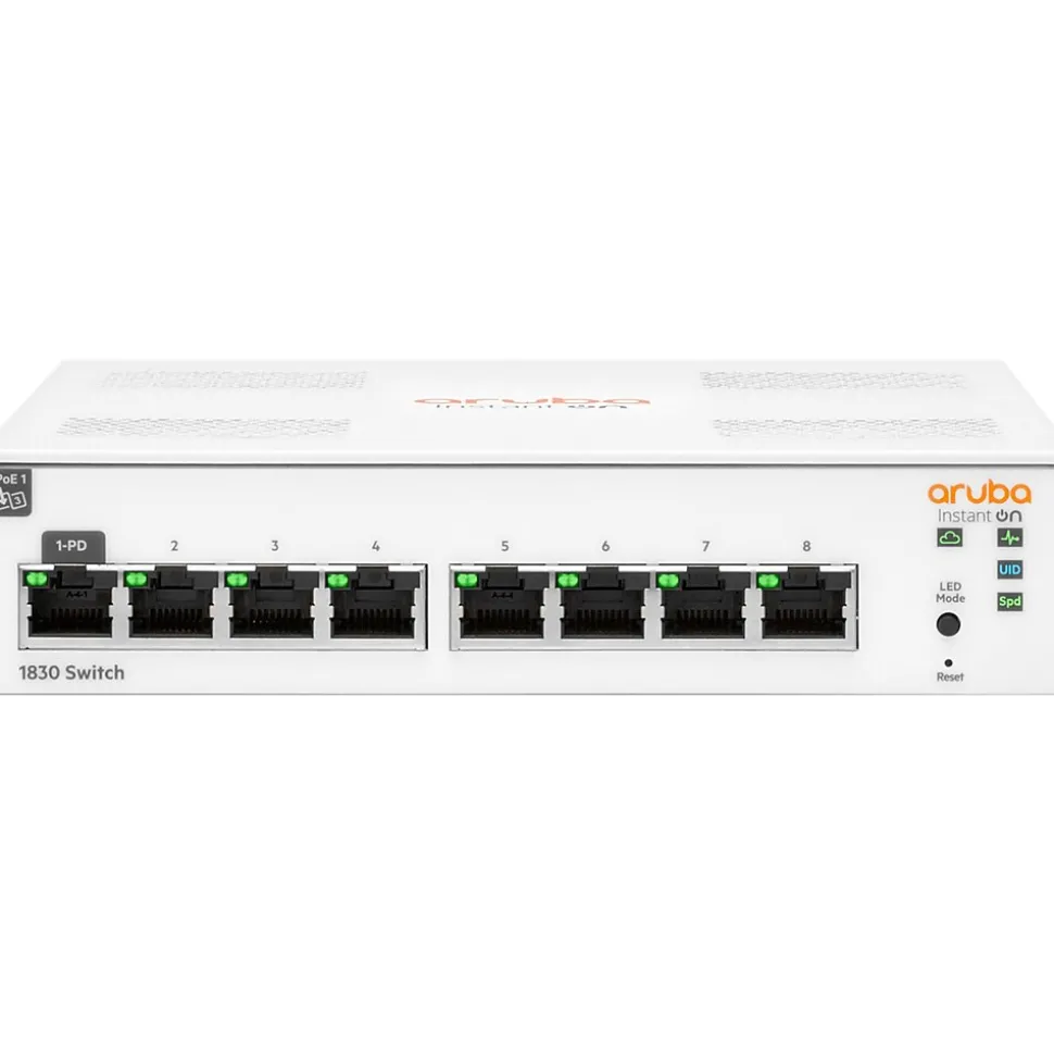 Instant On 1830 8-Port Gigabit Ethernet Managed Switch, 10/100/1000 Mbps, White (JL810A#ABA) | Aruba Online