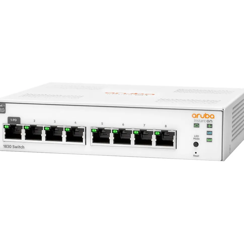 Instant On 1830 8-Port Gigabit Ethernet Managed Switch, 10/100/1000 Mbps, White (JL810A#ABA) | Aruba Online