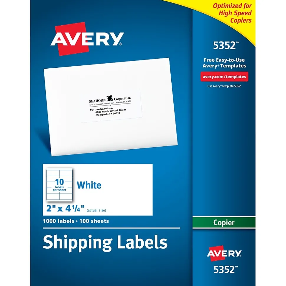 Copier Shipping Labels, 2" x 4-1/4", Matte White, 1000 Labels/Box (5352) | Avery Cheap