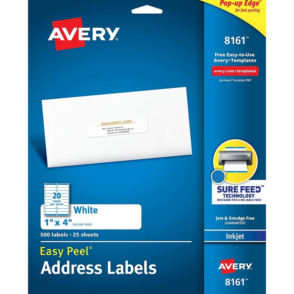 Easy Peel Inkjet Address Labels, 1" x 4", White, 500 Labels/Pack (8161) | Avery Best