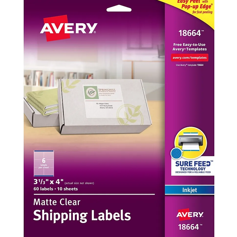 Easy Peel Inkjet Shipping Labels, 3-1/3" x 4", Clear, 60 Labels/Pack (18664) | Avery Cheap