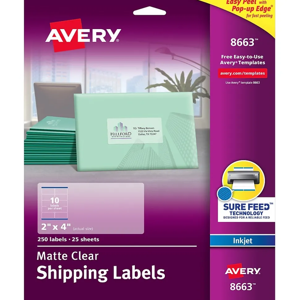 Easy Peel Inkjet Shipping Labels, 2" x 4", Clear, 250 Labels/Pack (8663) | Avery Outlet