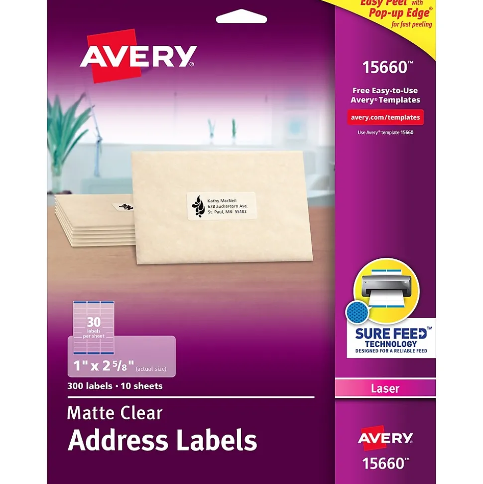 Easy Peel Laser Address Labels, 1" x 2-5/8", Clear, 300 Labels/Pack (15660) | Avery Best Sale