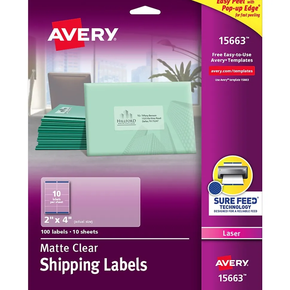 Easy Peel Laser Shipping Labels, 2" x 4", Clear, 100 Labels/Pack (15663) | Avery Outlet