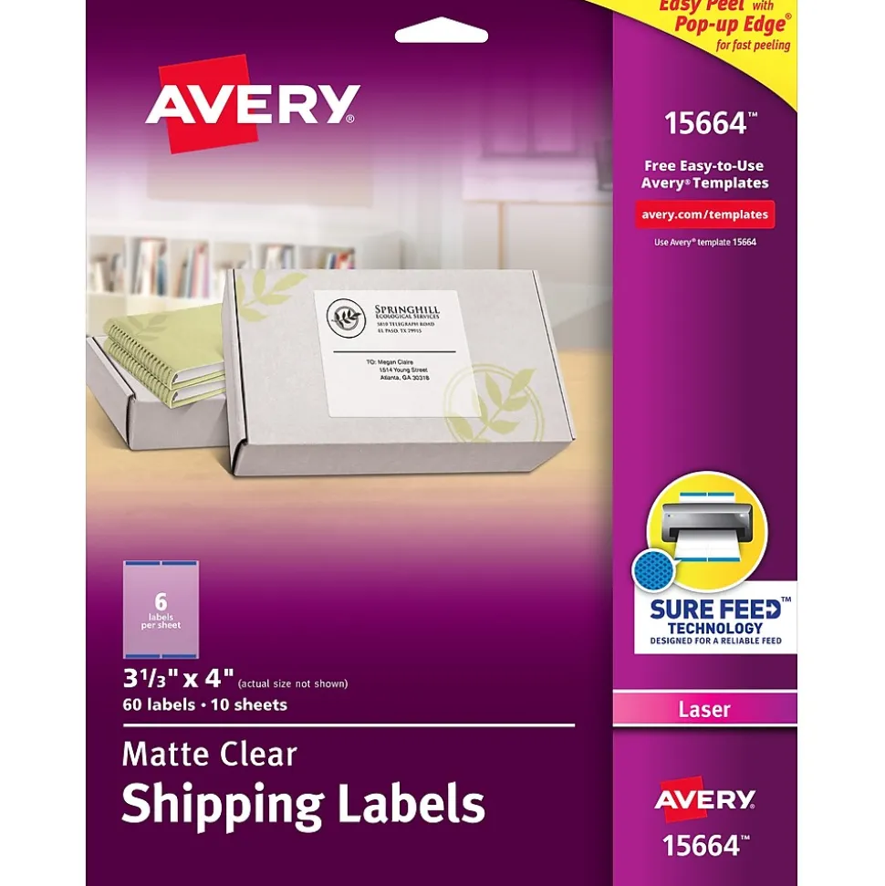 Easy Peel Laser Shipping Labels, 3-1/3" x 4", Clear, 60 Labels/Pack (15664) | Avery Store