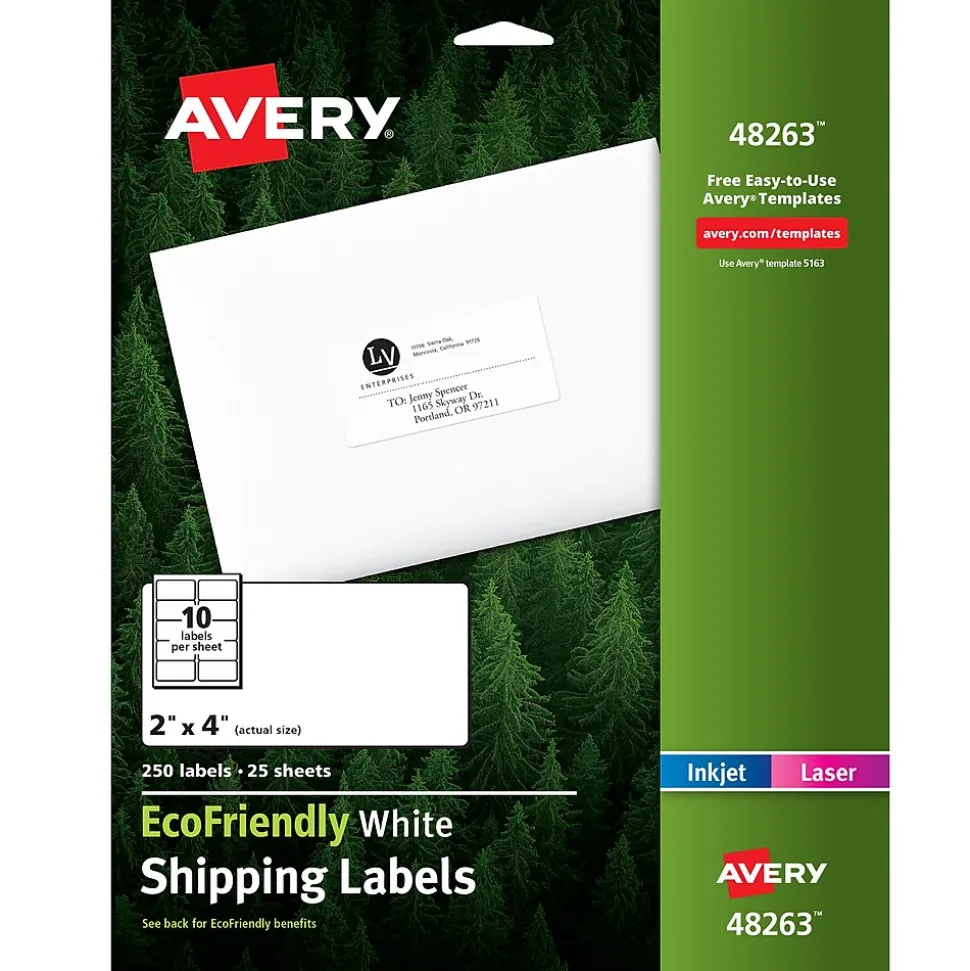 EcoFriendly Laser/Inkjet Shipping Labels, 2" x 4", White, 250 Labels/Pack (48263) | Avery Outlet