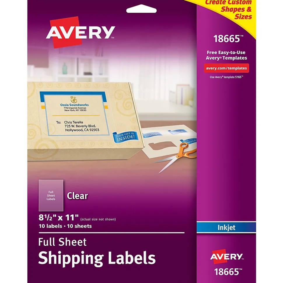 Inkjet Full Sheet Labels, 8 1/2" x 11", Clear, 10 Labels/Pack (18665) | Avery Store