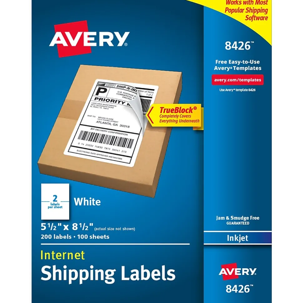 Inkjet Shipping Labels, 5-1/2" x 8-1/2", White, 200 Labels/Box (8426) | Avery Discount