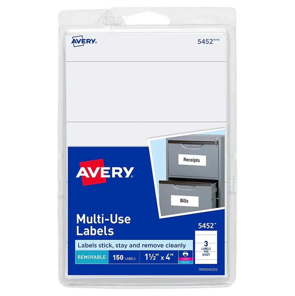 Laser/Inkjet Multipurpose Label, 1 1/2" x 4", White, 150 Labels/Pack (05452) | Avery Store