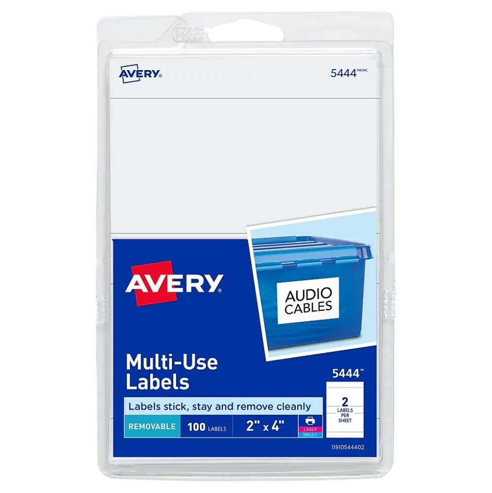 Laser/Inkjet Multipurpose Labels, 2" x 4", White, 100 Labels/Pack (5444) | Avery Hot