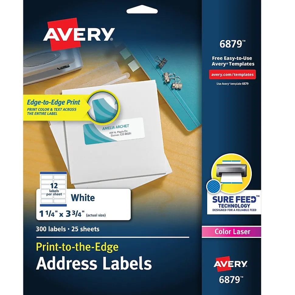 Print-to-the-Edge Laser/Copier Shipping Labels, 1-1/4" x 3-3/4", White, 300 Labels/Pack (6879) | Avery Flash Sale