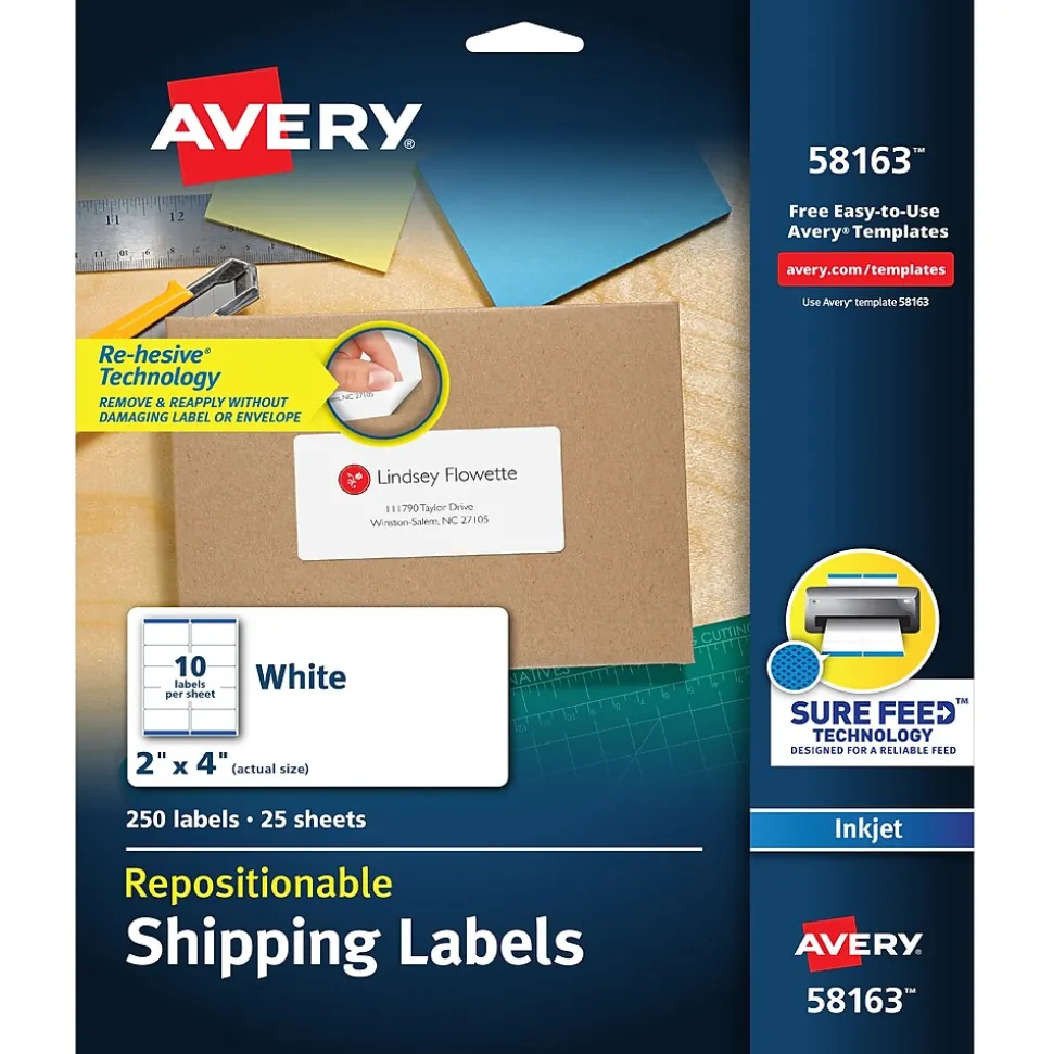 Repositionable Inkjet Shipping Labels, 2" x 4", White, 250 Labels/Pack (58163) | Avery Best