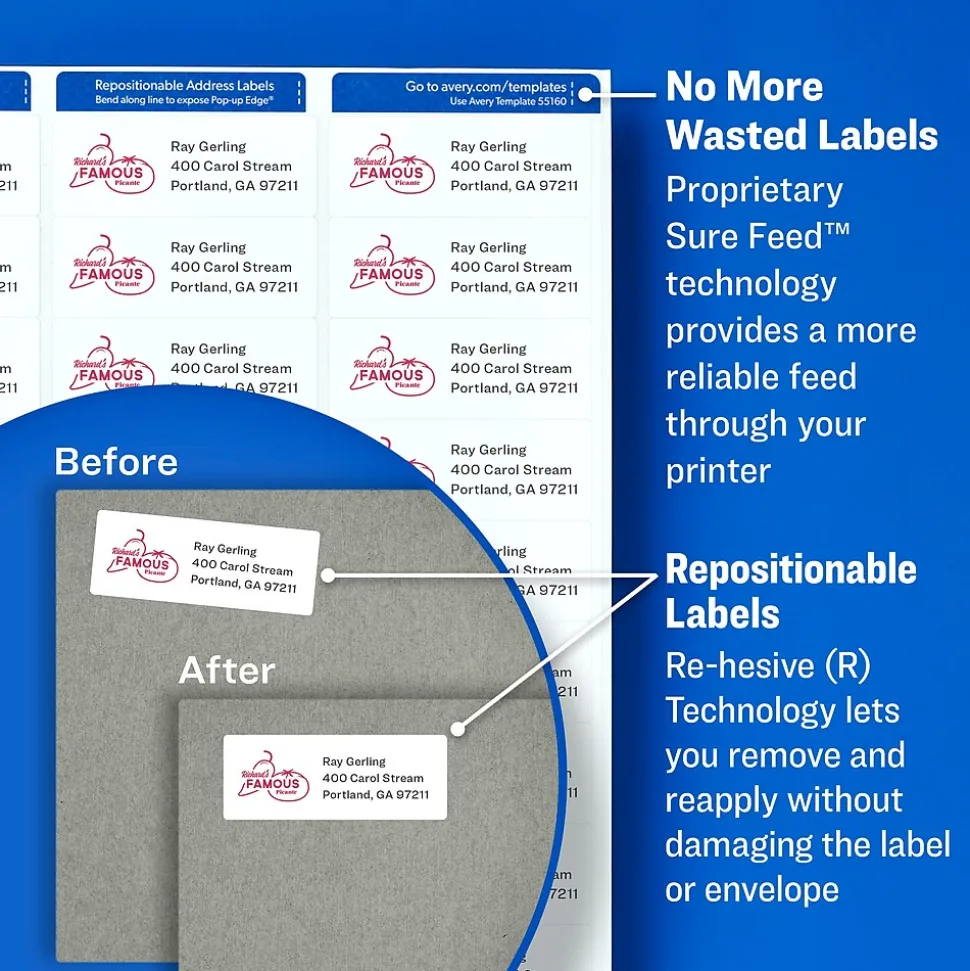 Repositionable Inkjet Shipping Labels, 2" x 4", White, 250 Labels/Pack (58163) | Avery Best