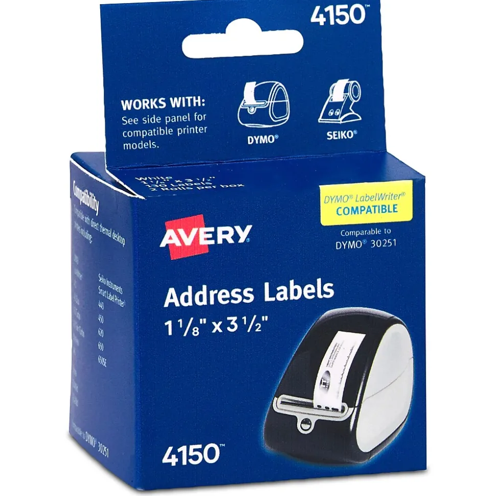 Thermal Address Labels, 1-1/8" x 3-1/2", White, 260 Labels/Box (4150) | Avery Outlet