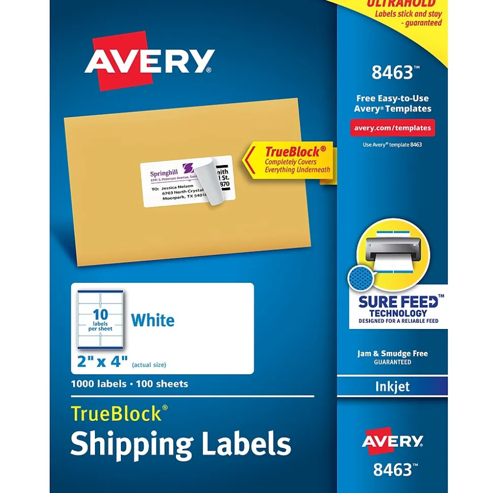 TrueBlock Inkjet Shipping Labels, 2" x 4", White, 1,000 Labels/Box (8463) | Avery Online