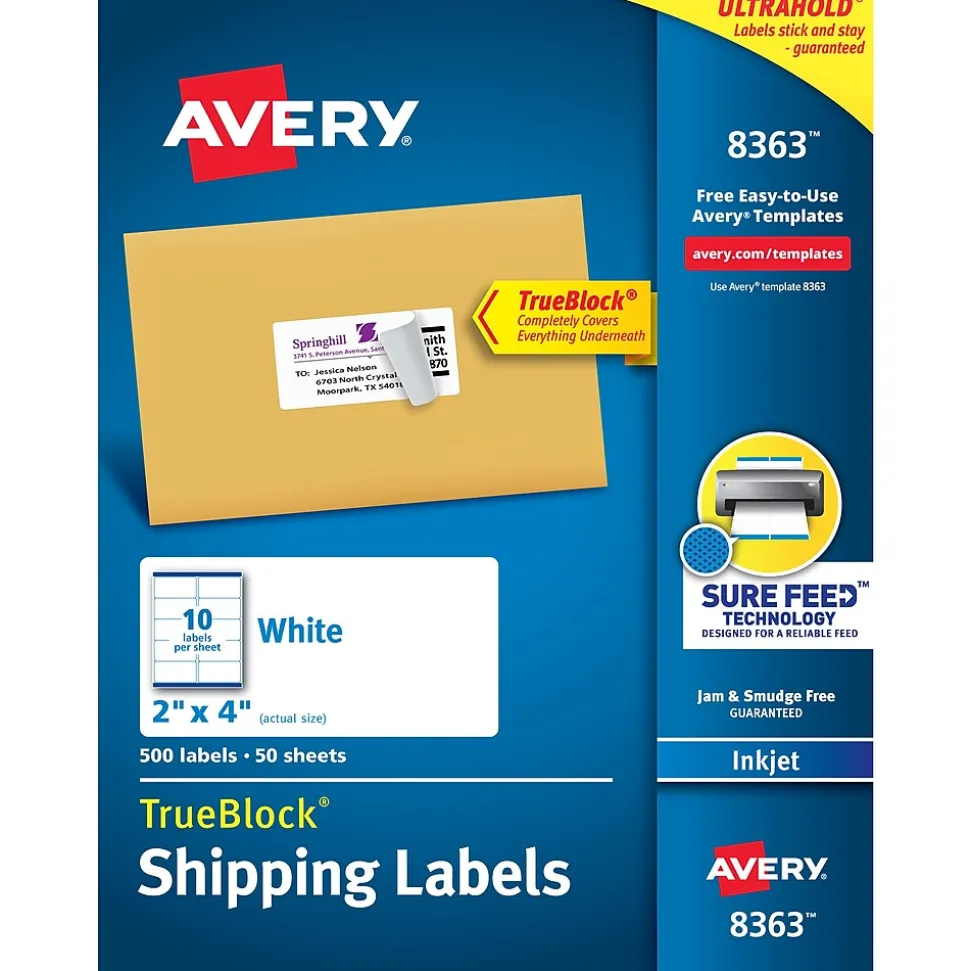 TrueBlock Inkjet Shipping Labels, 2" x 4", White, 500 Labels/Box (8363) | Avery Cheap