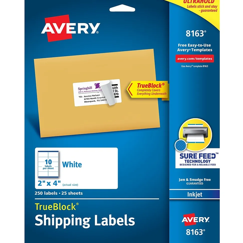 TrueBlock Inkjet Shipping Labels, 2" x 4", White, 250 Labels/Pack (8163) | Avery Best