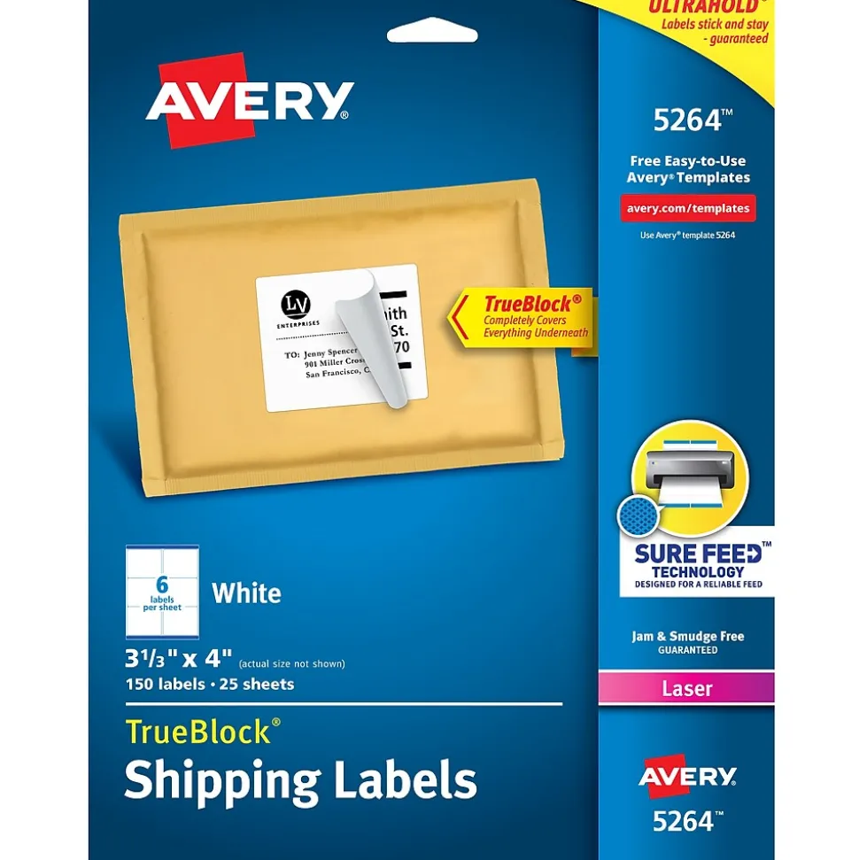 TrueBlock Laser Shipping Labels, 3-1/3" x 4", White, 150 Labels/Pack (5264) | Avery Cheap