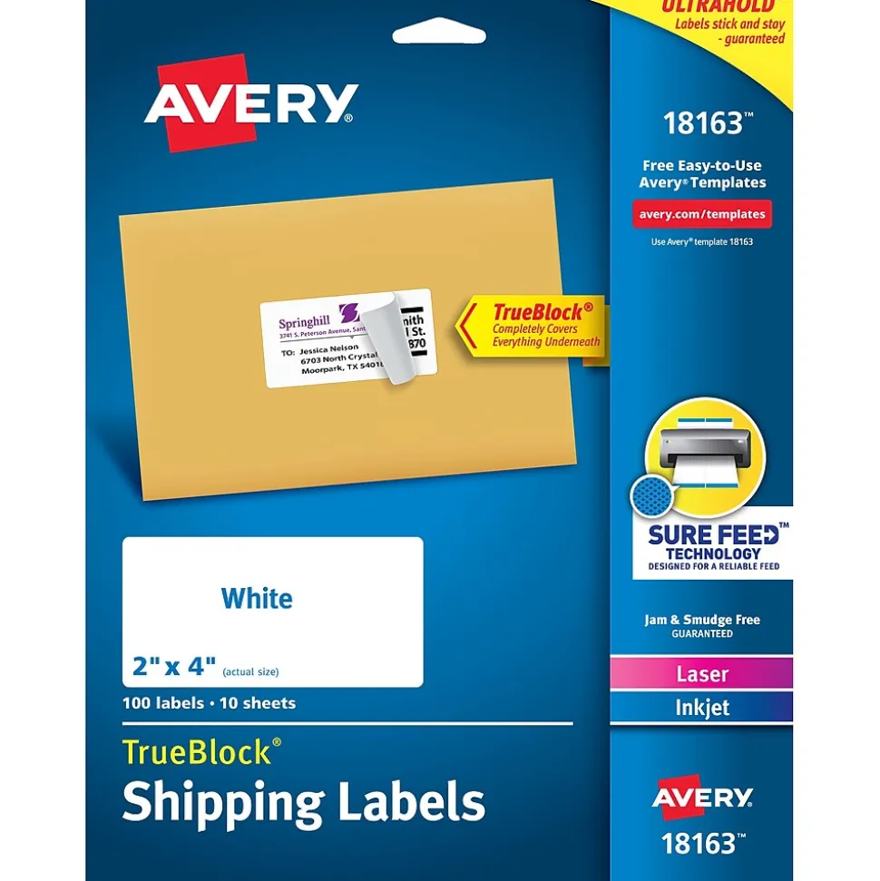 TrueBlock Shipping Labels, 2" x 4", White, 100 Labels/Pack (18163) | Avery Fashion