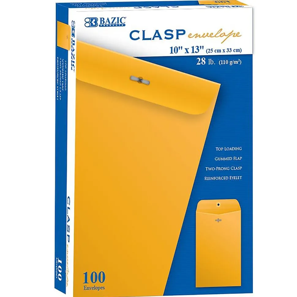 Kraft Clasp Catalog Envelope, 10" x 13", 100/Pack (BAZ5073) | Bazic Outlet