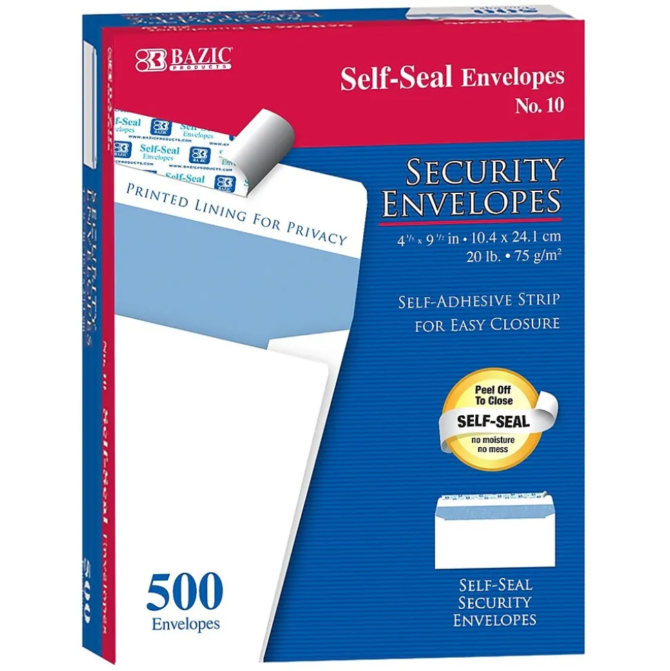 Kraft Self Seal Security Tinted #10 Business Envelope, 4 1/8" x 9 1/2", 500/Pack (BAZ5064) | Bazic Fashion