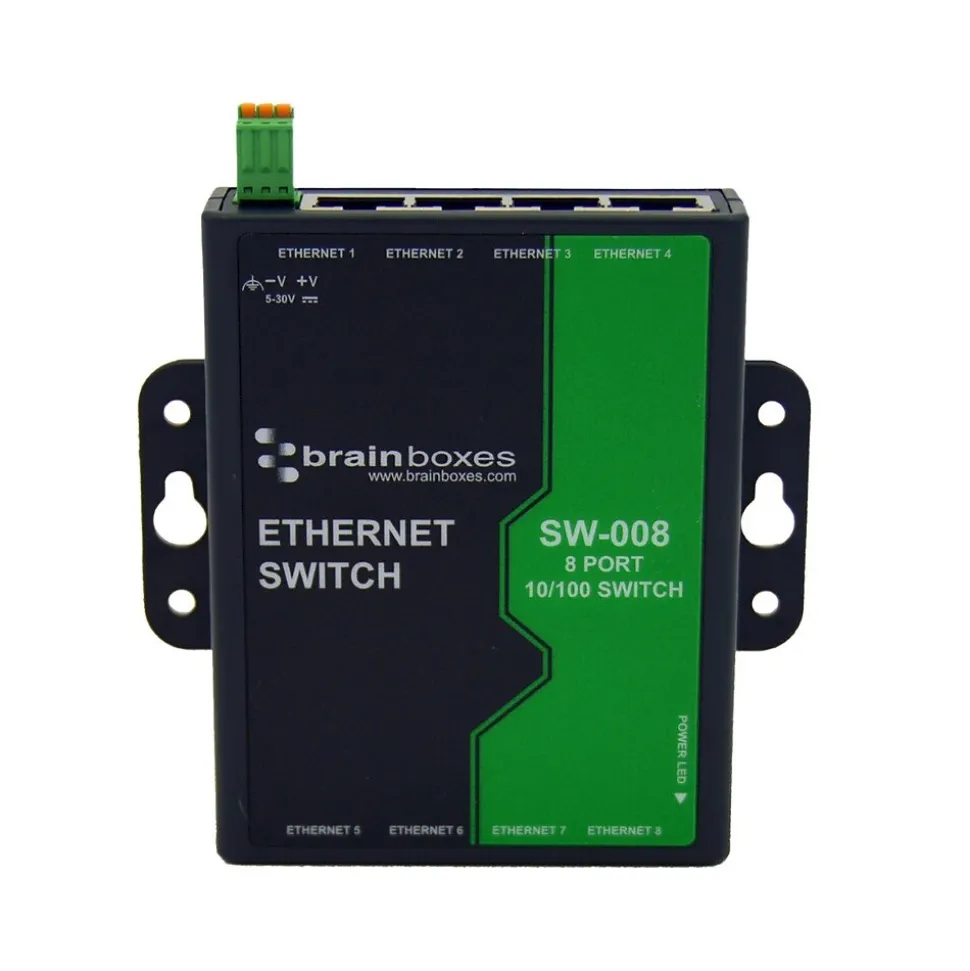 SW-008 8-Port Fast Ethernet Wall Mountable Switch | Brainboxes New