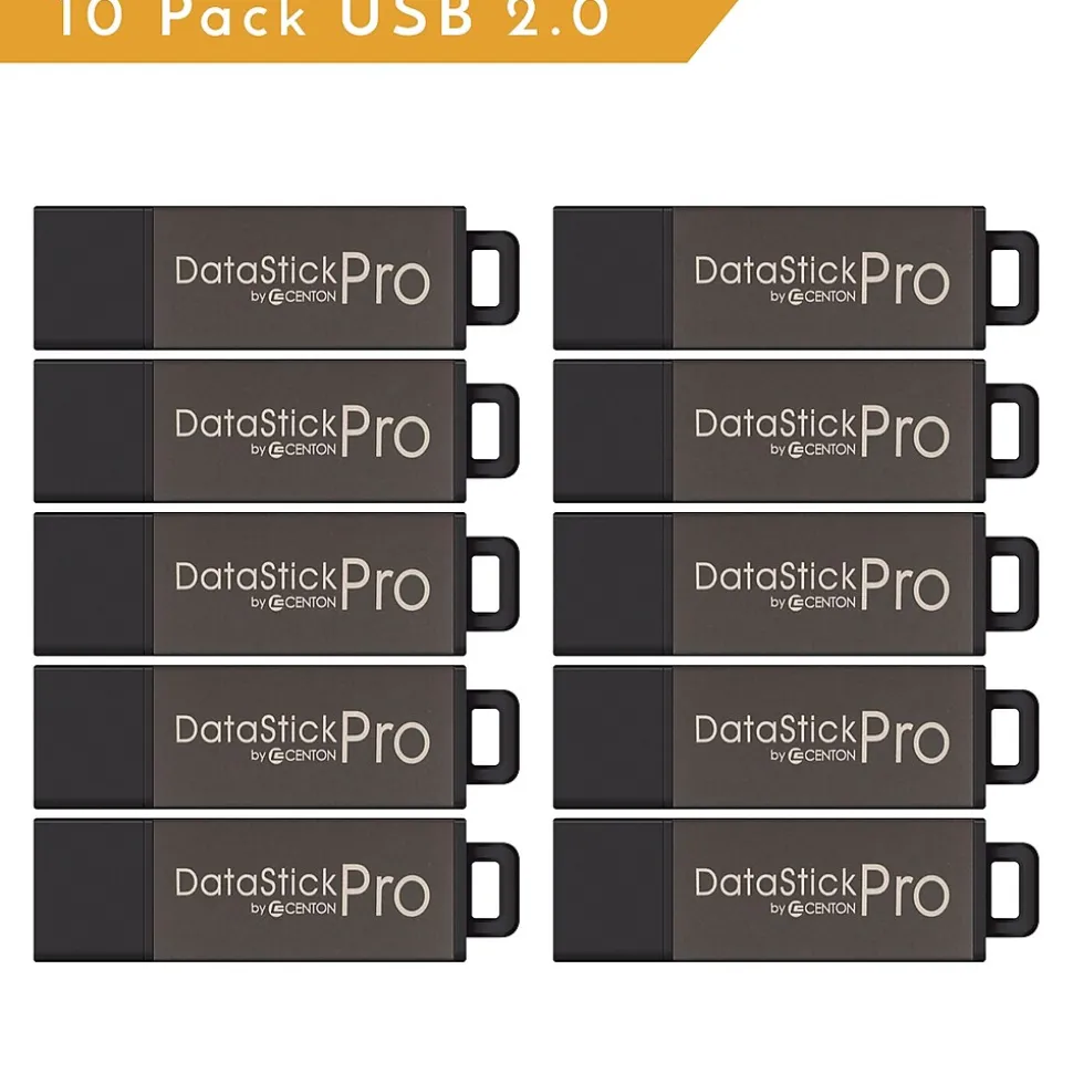 DataStick Pro 2GB USB 2.0 Type A Flash Drive, Gray, 10/Pack (DSP2GB10PK) | Centon Hot