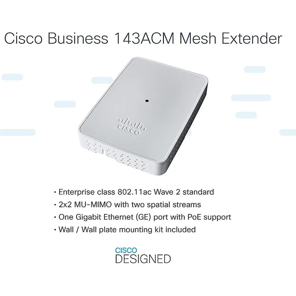 100 802.11ac 2x2 Wave 2 Mesh Extender, Wall-Plug, Gray (CBW143ACM-B-NA) | Cisco New