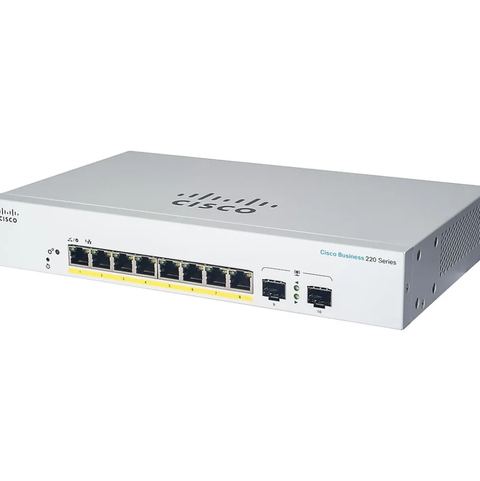 220 8-Port Gigabit Ethernet Managed Switch, Silver (CBS2208PE2GNA) | Cisco Outlet