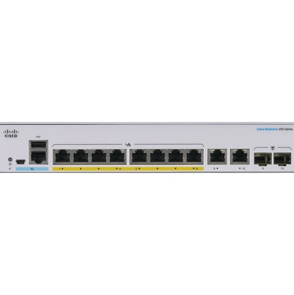 250 8-Port Gigabit Ethernet Managed Switch, Silver (CBS2508PE2GNA) | Cisco Clearance