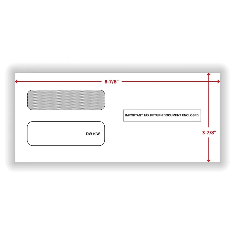 Moistenable Glue Security Tinted Double-Window Tax Envelopes, 3 7/8" x 8 3/8", 50/Pack (DW19W) | ComplyRight Sale