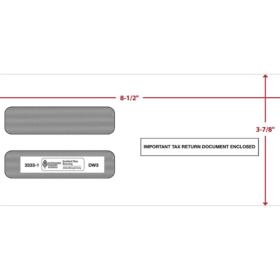 Moistenable Glue Security Tinted Double-Window Tax Envelopes, 3 7/8" x 8.5", 50/Pack (3333150) | ComplyRight Outlet