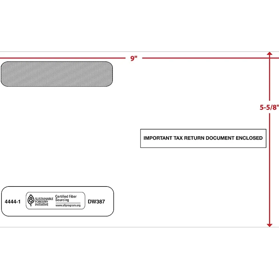 Moistenable Glue Security Tinted Double-Window Tax Envelopes, 5 5/8" x 9", 50/Pack (4444150) | ComplyRight Cheap