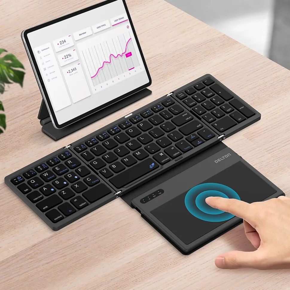 F92 Foldable Portable Wireless Keyboard with Touchpad, Black (DKBF92) | Delton New