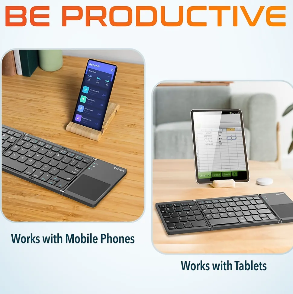 F75 Small Wireless Foldable Portable Keyboard and Touchpad, Black (DKBF75) | Delton Flash Sale