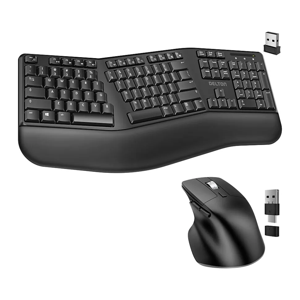 G18 Wireless Ergonomic Computer Keyboard and Optical Mouse Combo, Black (DKMKITERG18-WB) | Delton Store