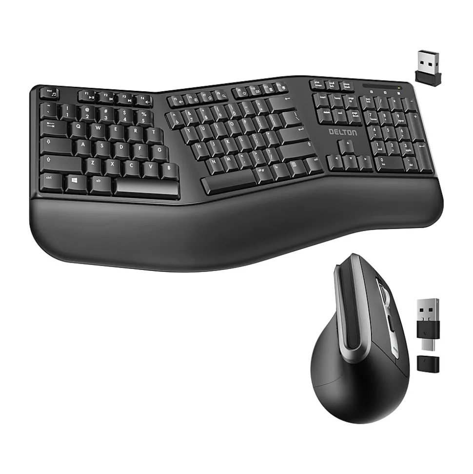 G20 Wireless Ergonomic Computer Keyboard and Optical Mouse Combo, Black (DKMKITERG20-WB) | Delton Outlet
