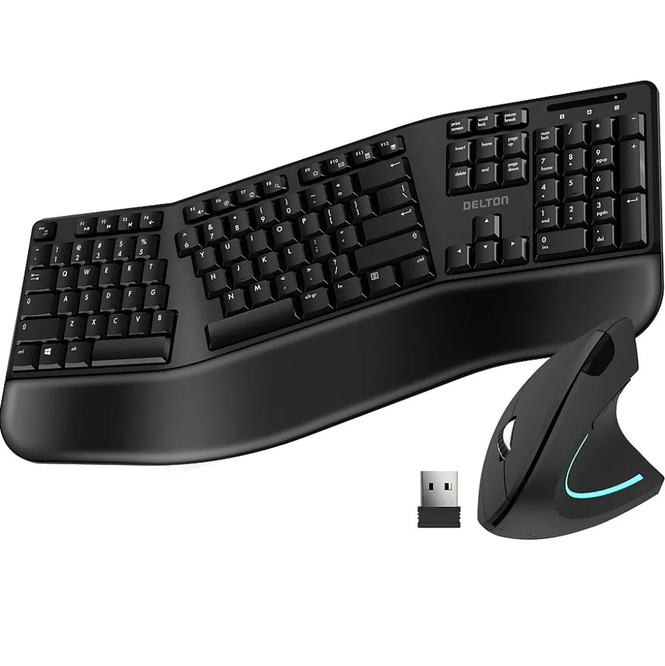 KB200 & S12 Wireless Ergonomic Keyboard and Optical Mouse Combo, Black (DKMKITERG12-WB) | Delton Cheap