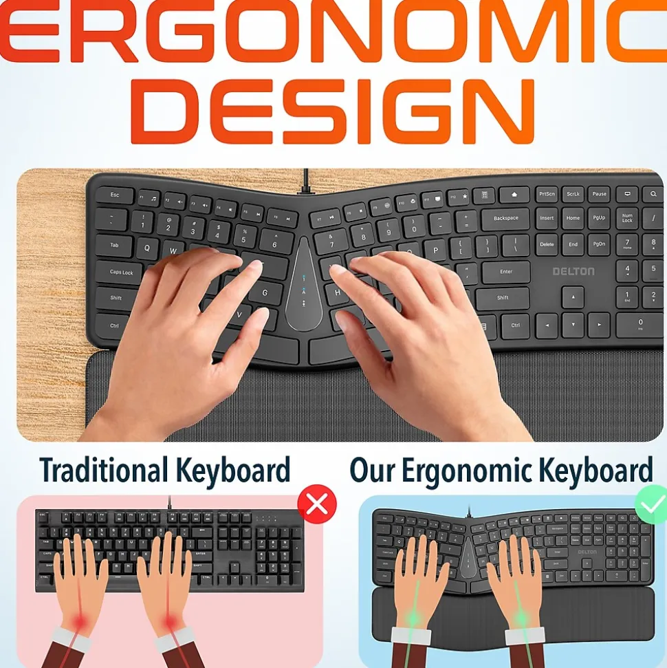 KB250 Ergonomic Keyboard, Black (DKBE250-U) | Delton Cheap