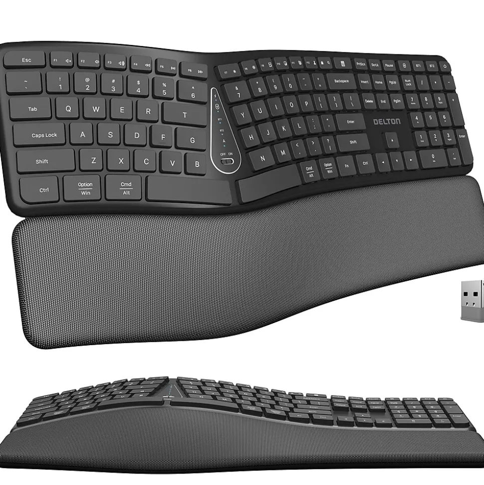KB250 Ergonomic Wireless Curved Keyboard with Cushioned Wrist Rest, Black (DKBE250-WR) | Delton Cheap