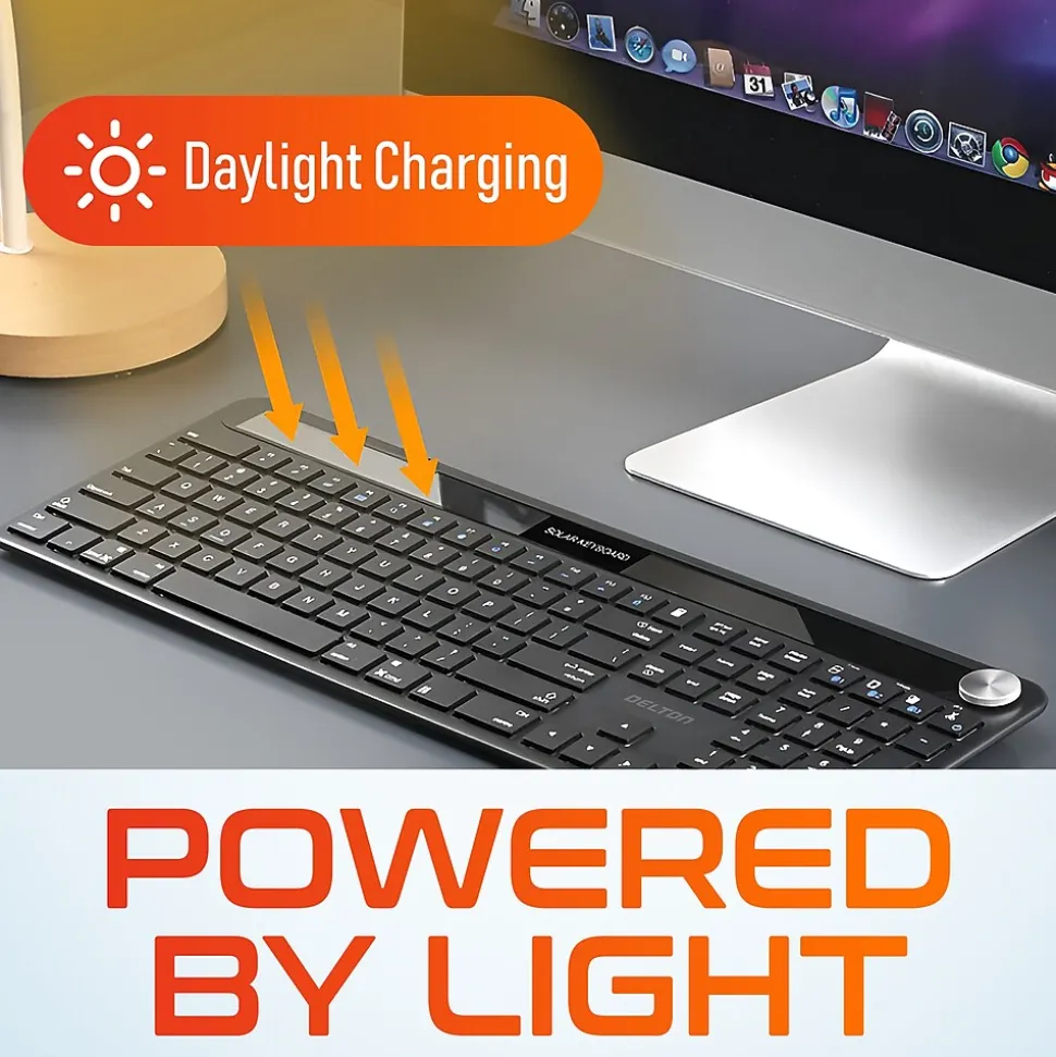 KB90 Wireless Rechargeable Solar (Light) Powered Keyboard, Black (DKBSLR90) | Delton Outlet